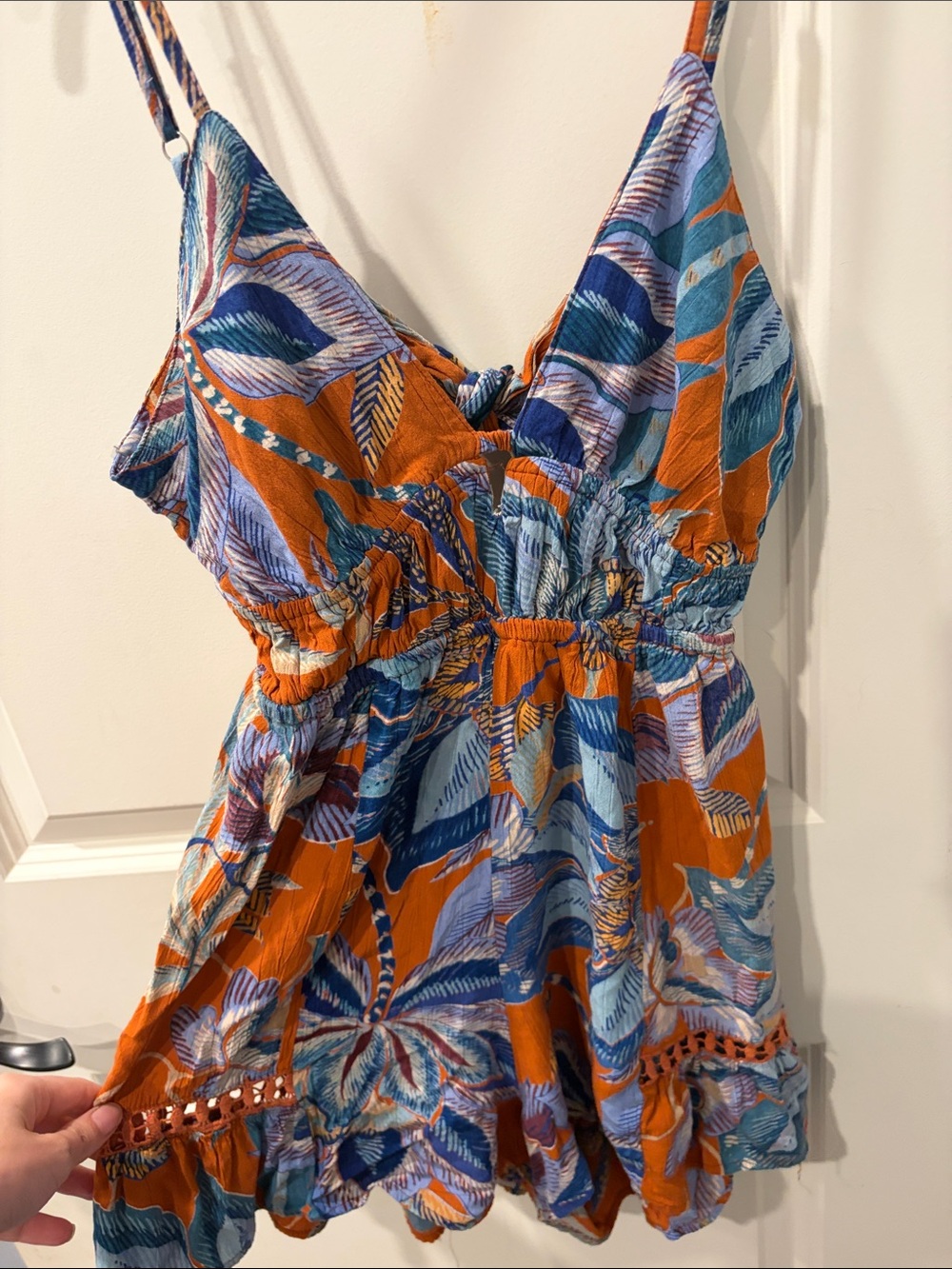 Tropical Tie-Front Mini Dress in Orange & Blue
